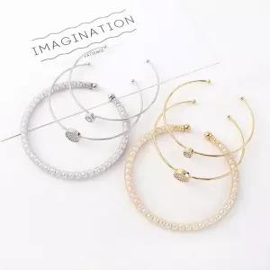 세트 14K 도금 지르코니아 고품질 골드 실버 진주 패션팔찌 3종