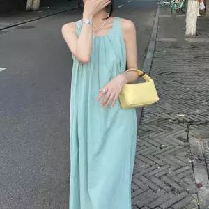 여성 민트 루즈핏 롱 원피스 여름 데일리룩