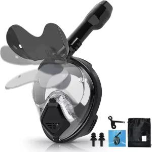 쉬에 데빌피쉬 풀페이스 스노클 마스크 접이식 선글라스가 장착된 드라이 탑 시스템 스노클링 세트 180도