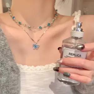 [디작소]여성 블루 크리스탈 나비 더블 초커 목걸이 (33505149)