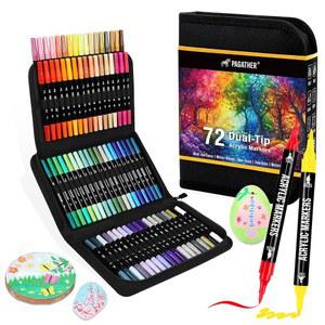 [미국배송] PAGATHER 72 컬러 아크릴 페인트 마커 돌 나무 서예 캔버스 세라믹 금속 유리 암벽화 DIY 공예 미술 용품 키트용 미세 팁 및 브러시