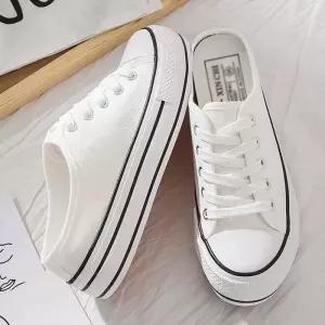 [오노마] ONM 여자 2컬러 키높이 통굽 캔버스 뮬 스니커즈 블로퍼