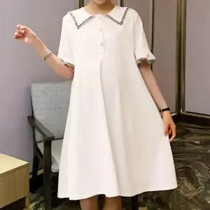 [오노마] ONM 임부 임산부 퍼프 여성 카라 화이트 미니 원피스