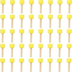 파티킬 1.2 페인트 스펀지 - 나무 손잡이가 있는 둥근 폼 브러시 40팩 노란색