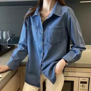 여성 클래식 빈티지 봄 가을 루즈핏 데님셔츠 청남방 TIo6+5Nky