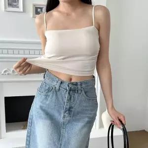 [오노마] ONM 여성 6컬러 캔디유 크롭 패드캡 끈나시 민소매티