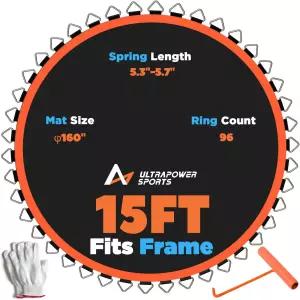 울트라파워 스포츠 트램펄린 매트 교체용 15피트 점프 10줄 스티치 안티 UV 마모 방지 후크 장갑 부품
