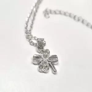 큐빅 행운 목걸이 클로버 리본 포인트