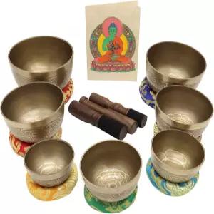 노래 그릇 7종 세트 타도바티 디자인 히말라야 사운드 볼 수작업 핸드 해머링 실크 쿠션 포함 스틱 3개