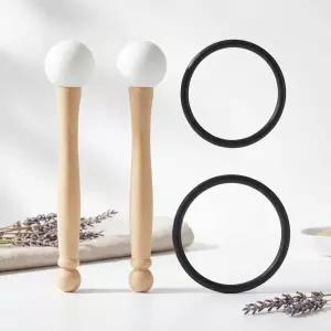 크리스탈 싱잉 볼 망치와 오링 세트 4개 툴 불교 명상 요가를 위한 고무 헤드 우드 핸들 망치 2개와 2개