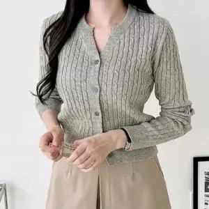 [JED] 가디건 브이넥 꽈배기 크롭 상의 니트 봄 데일리룩 가을 간절기 여성