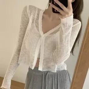 [JED] 여리여리핏 여름 긴팔 시원한 크롭 얇은 데일리 간절기 가디건 쿨링 브이넥