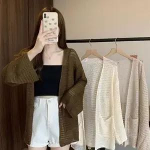 [JED] 그물 가디건 노버튼 통 여자 통기성 가디건 소매