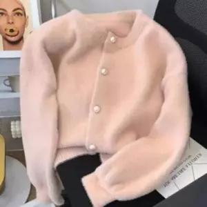 [JED] 페미닌룩 니트 퍼 라운드넥 도톰한 가디건 보들보들한