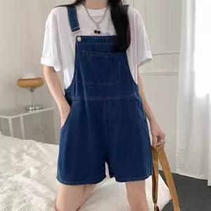 [오노마] ONM 여성 와이드 청 멜빵반바지 진청 점프수트 캐주얼룩