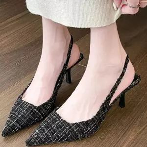 [오노마] ONM 여성 트위드 슬링백 플랫 신발 스틸레토 스타일