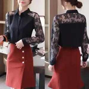 [오노마] ONM F007456_레이스망사 시스루 블라우스 로맨틱블라우스