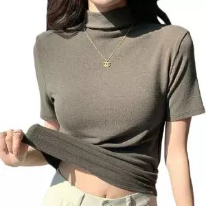 [오노마] ONM 여성 반폴라 여름 반팔티 데일리 하프넥 셔링 티셔츠