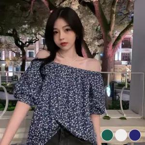 [오노마] ONM 퍼프소매 꽃무늬 블라우스 반팔 오프숄더