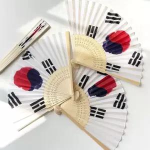 대나무 접이식 태극기 실크 부채 1P