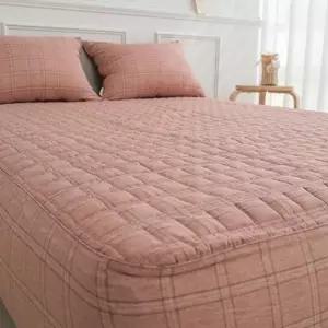 매트리스커버Q 체크 모달 매트리스커버 Q 브라운 누빔 밴딩커버 1P