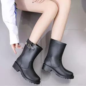여자 무광 버클 미들 레인부츠 장화 비오는날 신발
