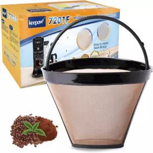KEEPOW 재사용 가능한 커피 필터 교체용 12컵 쿠시나트 메이커와 호환 골드 톤 바구니 10-12컵