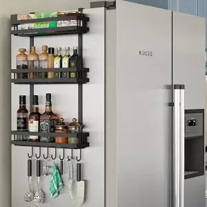 블랙 냉장고선반 3단 주방선반 벽걸이선반 고리포함 공간활용 트레이 걸이