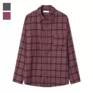 남자 메이트 오버핏 스판 체크 셔츠 남방 AC-SHA-Q041-와인