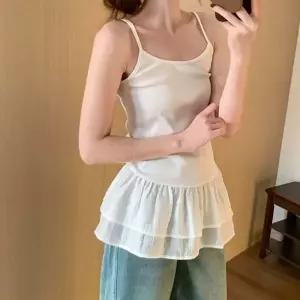 레이어드 프릴 레이스 이너 민소매 나시 끈나시