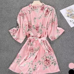 플라워 여성스러운 실크 스타일 샤워 로브 골프가운