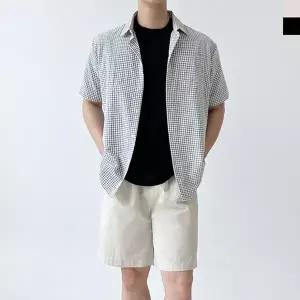 블레오 남자 여름 체크 시어서커 반팔 남방 셔츠 DM2601081865