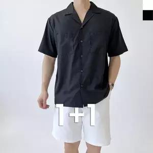 블레오 남자 여름 오버핏 무지 반팔 남방 셔츠 (1+1) DM2601081591