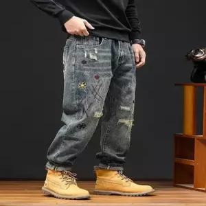동계 빈티지 가을 배기바지 청바지 배기핏 남성패션 찢어진 붐 패치 DL4