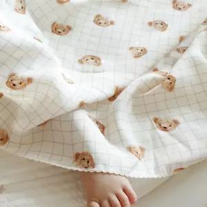 [롯데백화점]머쉬룸메이트 아이스쿨링 테디베어 체크 인견블랭킷 키즈사이즈