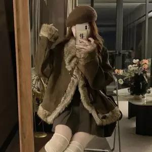 겨울 여성패션 모피 코트 양털 칼라 스웨이드 램스울 쇼트 소뿔 퍼 DL4