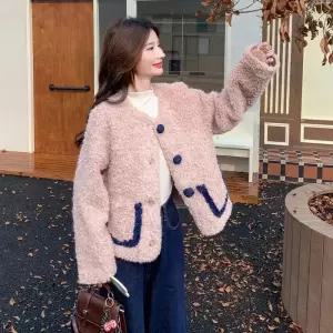 핑크 겨울 반 코트 퍼 모피 여성패션 일체형 램스울 라이크 DL4