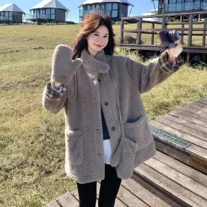 동계 카키색 코트 소프트 퀼팅 여성패션 따뜻한플리스 모피 상의 램스울 DL4