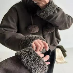 빈티지 겨울 여성패션 램스울 패딩 모피 코트 라운드넥 점퍼 DL4