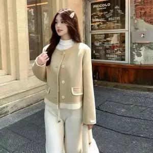 울 모직 쇼트 모피 여성패션 부드러운 코트 더블 겨 우븐재킷 DL4