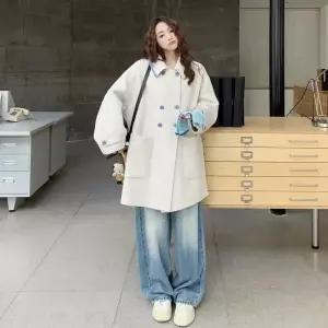 니트 울 베이지 캐주얼 모피 겨 코트 여성패션 터틀넥 DL4