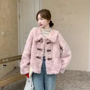 동계 핑크넥 퍼 일체형 여성패션 코트 램스울 모피 기모 숏 DL4