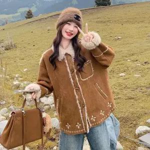 동계 퍼 일체형 자수 코트 세무 라이크 여성패션 도톰 모피 메일라드 DL4