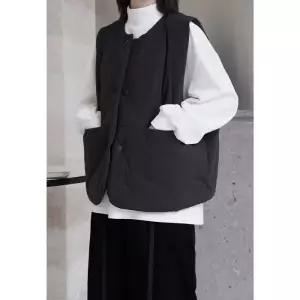 여사친 빈티지 추동 캐주얼 여성패션 패딩조끼 쇼트 민소매 나시 다운 조끼 빅사이즈 보온 DL4