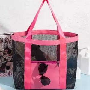 썸머 투톤 매쉬 지퍼 포켓 숄더백 비치백 물빠짐가방Y