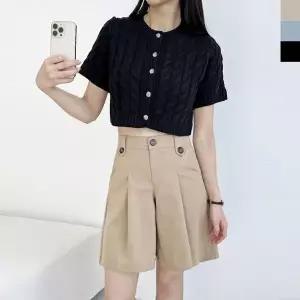 블레오 여자 꽈배기 반팔 크롭 니트 가디건 DM2601081375