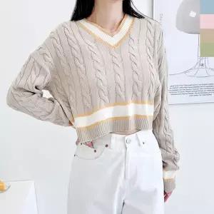 블레오 여자 브이라인 꽈배기 크롭 니트 DM2601081855