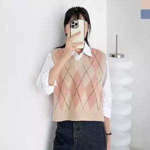 블레오 여자 아가일 브이 니트 베스트 DM2601081864