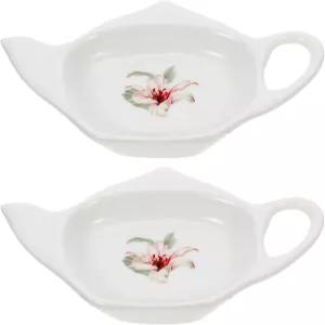 세라믹 티백 홀더 컵받침 2팩 티포트 모양 숟가락 받침대 보관 랙 클래식 접시