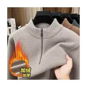 남성패션 폴라 니트 겨울 앙고라 일체형 스웨터 반하이넥 집업 솔리드 기모 도톰 DL4